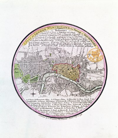 Plan de Londres, Westminster et Borough de Southwark, 1793 (gravure en couleur) - English School