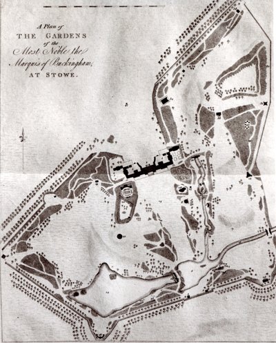 Plan des jardins du très noble marquis de Buckingham à Stowe, du guide des visiteurs, publié en 1797 - English School