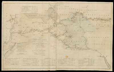 Plan des canaux navigables en cours de construction dans les parties intérieures du Royaume, pour ouvrir une communication vers les ports de Londres, Bristol, Liverpool et Hull, avec les villes et rivières adjacentes. Par James Brindley Ingénieur. Dessiné  - English School