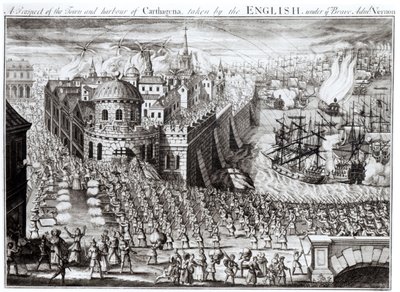 Vue de la ville et du port de Carthagène, prise par les Anglais sous le brave amiral Vernon, 1741 - English School