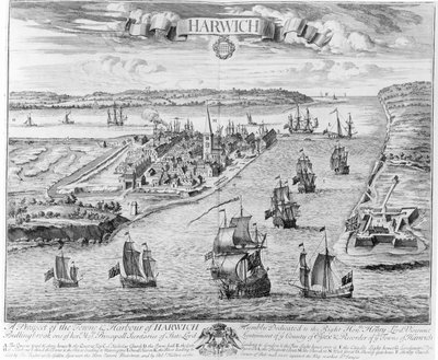 Une perspective de la ville et du port de Harwich - English School