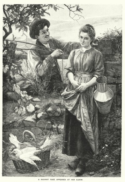Un visage radieux est apparu à son coude (gravure) - English School