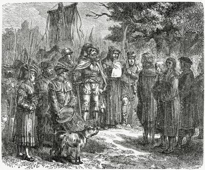 Un chevalier brigand exigeant un tribut, 1882 - English School
