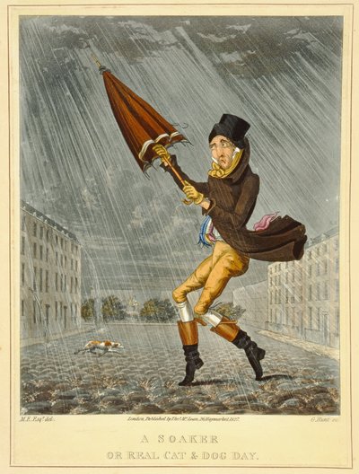 Un soiffard ou un vrai jour de chien et de chat, gravé par G. Hunt, publié par Thomas McLean, Londres, 1827 - English School