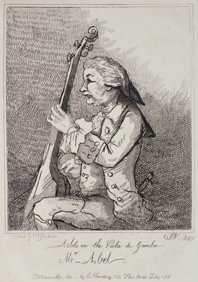 Un solo à la viole de gambe, Carl Friedrich Abel (1723-87) gravé par William Nelson Gardiner (1766-1814) 1787 - English School