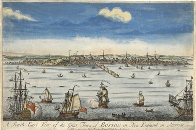 Vue Sud-Est de la Grande Ville de Boston en Nouvelle-Angleterre, c. 1730 - English School