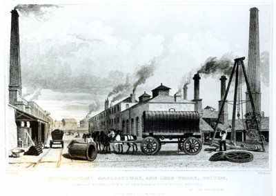 Une usine de machines à vapeur et une fonderie de fer à Bolton, par Harwood, gravé par Watkins - English School