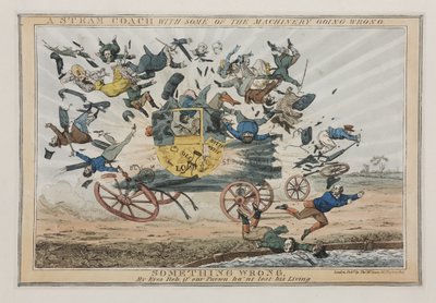 Un carrosse à vapeur avec une partie de la machinerie défectueuse, vers 1825 - English School