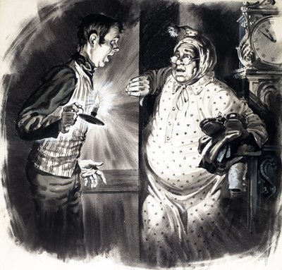 Un étranger dans la chambre à coucher, extrait de "The Pickwick Papers". - English School