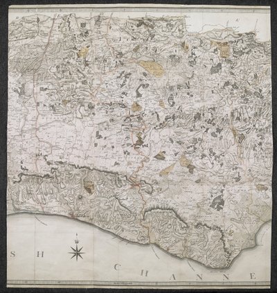 Carte topographique du comté de Sussex, divisée en Rapes, Deanries et Hundreds. Planifiée à partir d