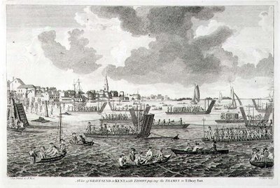 Vue de Gravesend dans le Kent, avec des troupes traversant la Tamise vers Tilbury Fort - English School