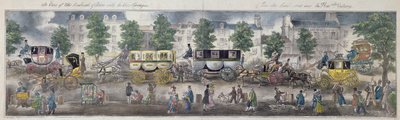 Vue des boulevards de Paris avec les nouvelles voitures, 1828 (gravure en couleur) - English School