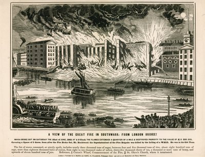 Vue du grand incendie de Southwark, depuis le pont de Londres - English School