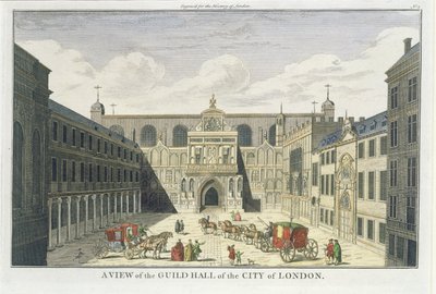 Vue de la Guild Hall de la ville de Londres, de The History of London, fin du XVIIIe siècle - English School
