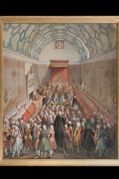 Vue de la Chambre des Lords (gravure en couleur) - English School