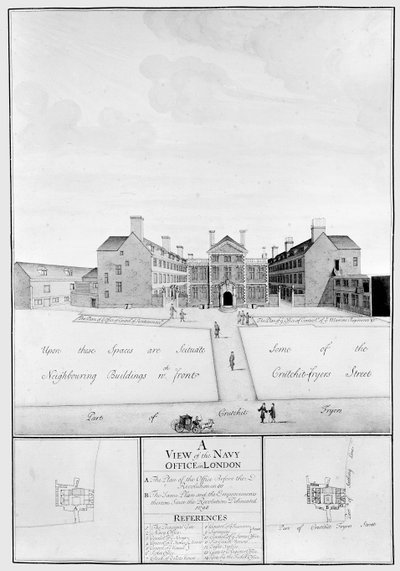 Vue du bureau de la marine à Londres (gravure) - English School