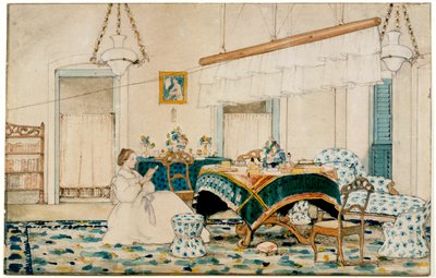 Une femme lisant sous un punkah - English School