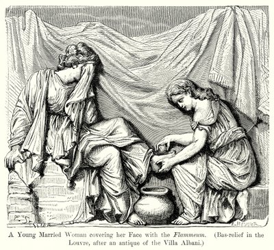 Jeune femme mariée se couvrant le visage avec le Flammeum. (Bas-Relief du Louvre ...) (gravure) - English School