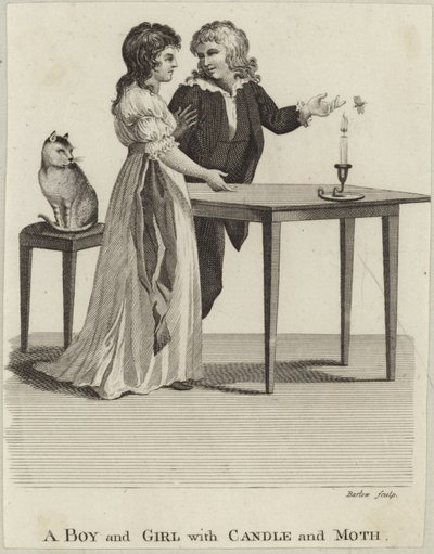 Un garçon et une fille avec une bougie et un papillon de nuit - English School