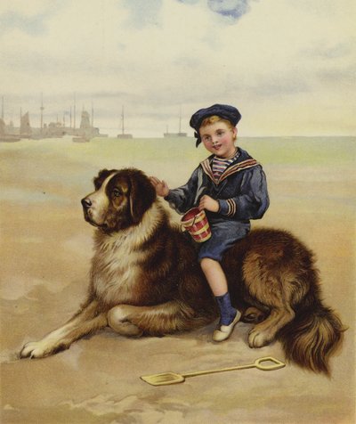 Un garçon assis sur son chien à la plage - English School
