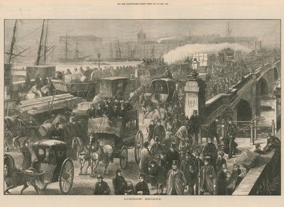 Scène de rue animée sur le pont de Londres - English School