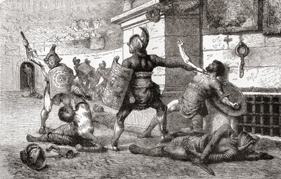 Un combat entre gladiateurs dans la Rome antique, de Ward and Lock