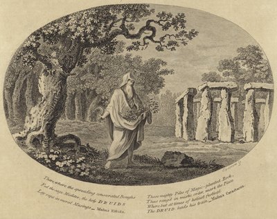 Un druide prenant des boutures avec une faux à côté d