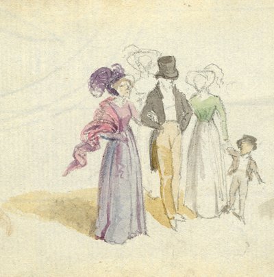 Une famille se promenant, vers 1825 - English School