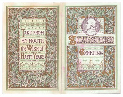 Carte de vœux victorienne avec une image de William Shakespeare, vers 1880 (lithographie en couleur) - English School