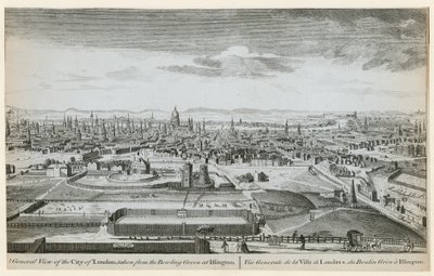 Vue générale de Londres prise du bowling green à Islington - English School