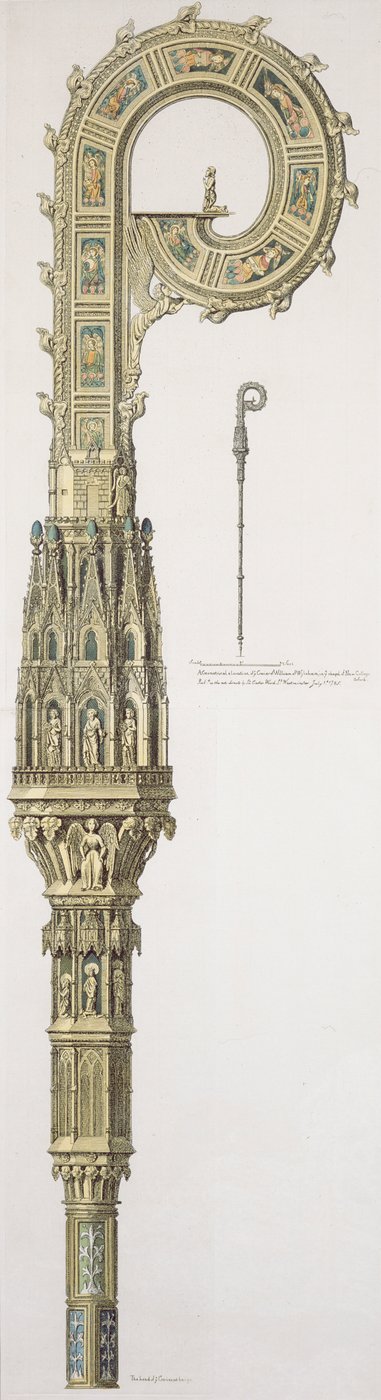 Élévation géométrique de la crosse de William of Wykeham (vers 1320-1404) publiée en 1785 - English School