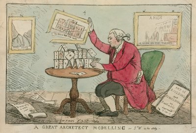 Un grand architecte modélisant - caricature de Sir William Chambers, architecte de Somerset House - English School