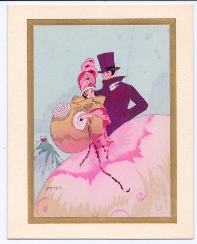 Carte de Noël française pochoir colorée à la main d