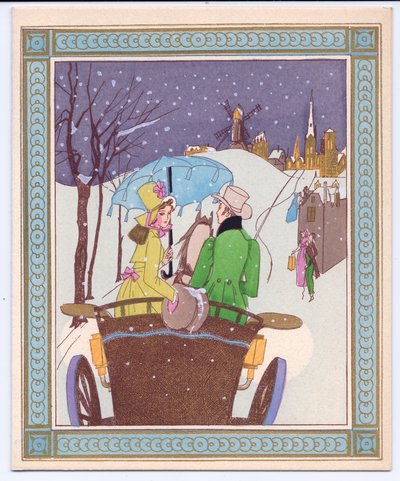 Carte de Noël française pochoir colorée à la main d
