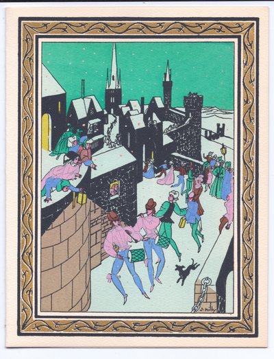 Carte de Noël française pochoir colorée à la main d