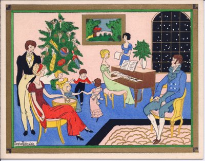 Carte de Noël française pochoir colorée à la main d