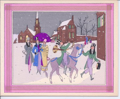 Carte de Noël française pochoir colorée à la main d