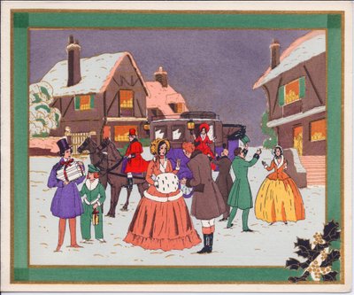 Carte de Noël française pochoir colorée à la main d