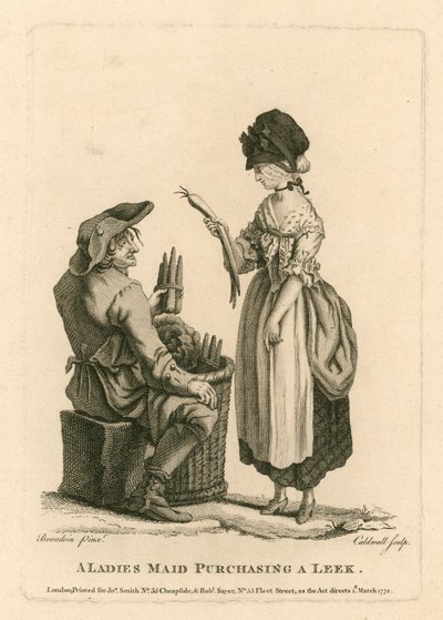 Une femme de chambre achetant un poireau - English School