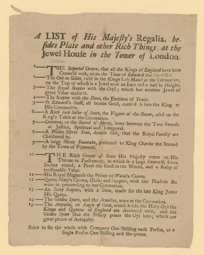 Liste des regalia de Sa Majesté - English School