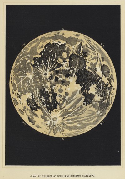 Carte de la lune vue dans un télescope ordinaire - English School