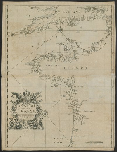 Une nouvelle carte des côtes maritimes de la France, avec la Manche, c.1730 - English School