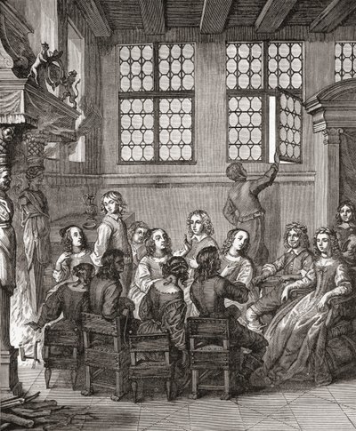 Une fête chez le duc de Newcastle, frontispice de Natures Pictures par Margaret, duchesse de Newcastle, 1656, extrait de A Short History of the English People par J. R. Green, publié en 1893 - English School