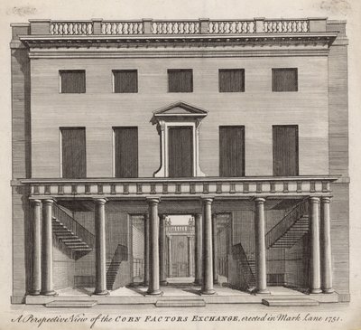 Vue en perspective de la Bourse des facteurs de grains, érigée à Mark Lane en 1751 - English School