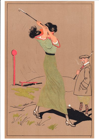 Deux golfeurs en postures comiques et humoristiques, vers 1920 - English School