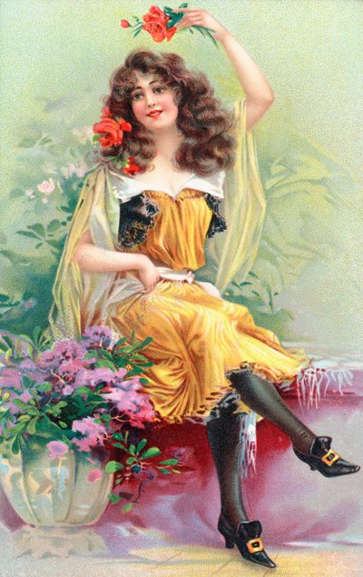 Une jeune femme assise avec des fleurs dans les cheveux - English School