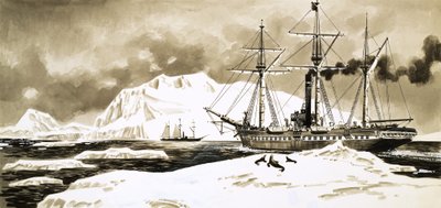 Un navire à vapeur entre les glaciers de l