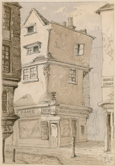 Un coin de rue à Cloth Fair, Smithfield, Londres, 1881 - English School