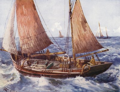 Un chalutier en mer (lithographie en couleur) - English School