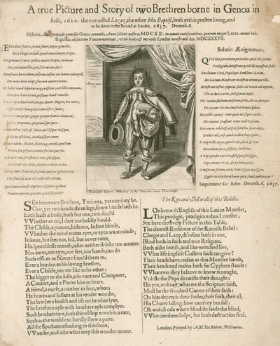 Une véritable image et histoire de deux frères nés à Gênes en Italie, 1620 - English School